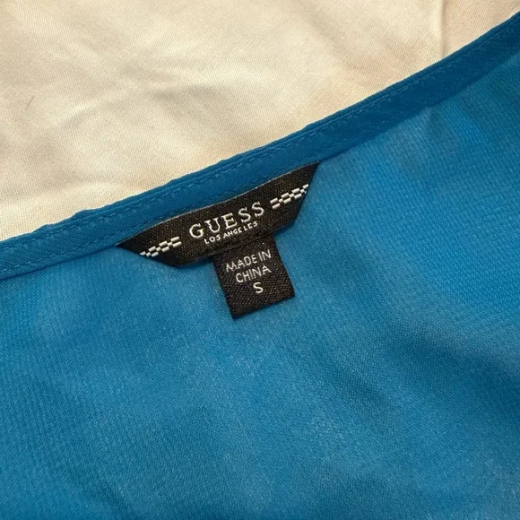 Guess Teal V-Neck Blouse Sz Small - Picture 7 of 9